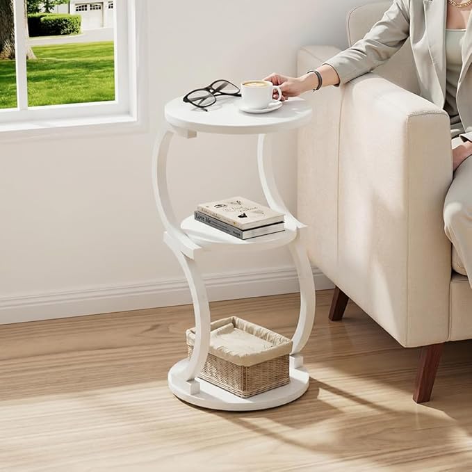 JUSTOGO Small Round Side Table, 3-Tier End Table