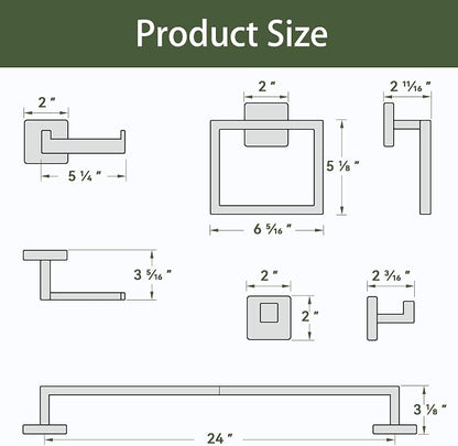 15-Pieces Matte Black Bathroom Accessories Set, 24 Inch Bathroom Hardware Set, SUS304 Stainless Steel Bath Towel Bar Set, Towel Racks for Bathroom Wall Mounted