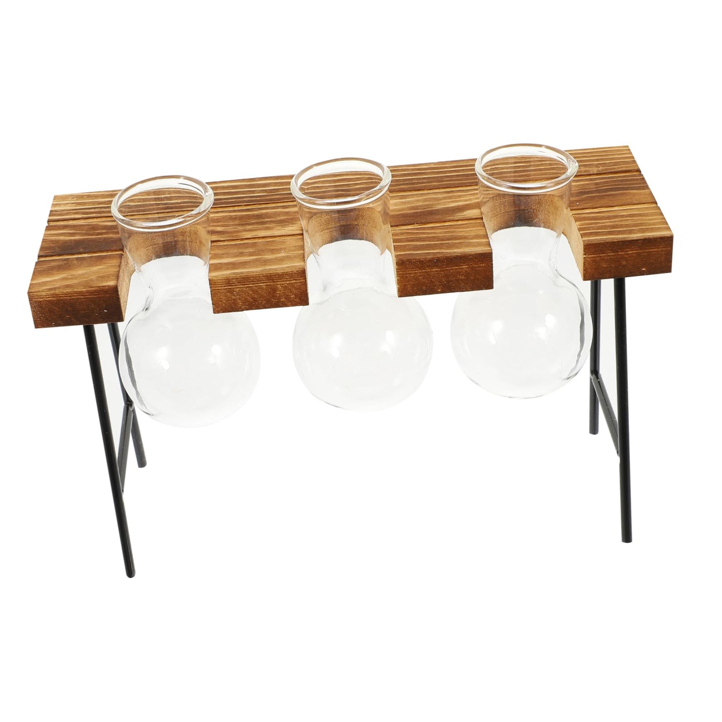 TINEASUR Plant Stands Indoor Glass Vase Wooden Rack Hydroponic Bottle Plant Terrarium Desktop Planter Bottle Home Planting Vase