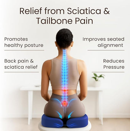 Sleepavo Office Chair Cushion - Seat Cushion for Tailbone Pain Relief - Butt Pillow for Coccyx, Sciatica, and Lower Back Pain - Orthopedic Chair Pad for Lumbar Support in Office Desk (Navy Blue)