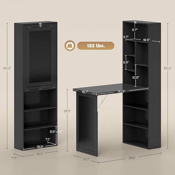 HOMCOM Foldable Convertible Writing Table, Wall Mounted Space-Saving Computer