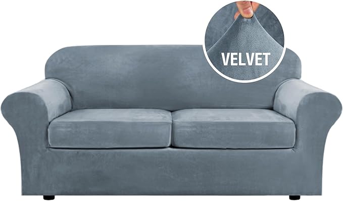 H.VERSAILTEX Real Velvet Plush 3 Piece Stretch Sofa Covers Couch Covers