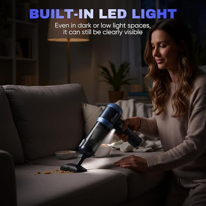 Saker Car Vacuum Portable Cordless 20000Pa Suction Power 4 in 1 Handheld Vacuum with LED Light Type-C Portable Mini Vacuums for Valentine's Day Gifts Car, Home, Office, Pet HL157 Blue
