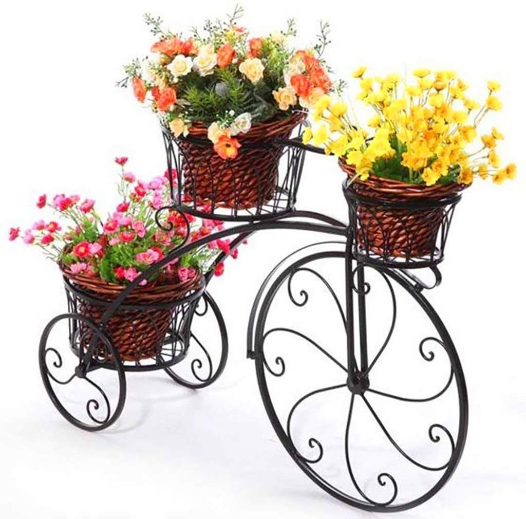 Dong hao Bicycle Plant Stand Garden Planter to Hold Pot Plants, 3 Tier Metal Ornate Tricycle Planter Stand Garden Bike Patio Ornament Rack (Color : Black)