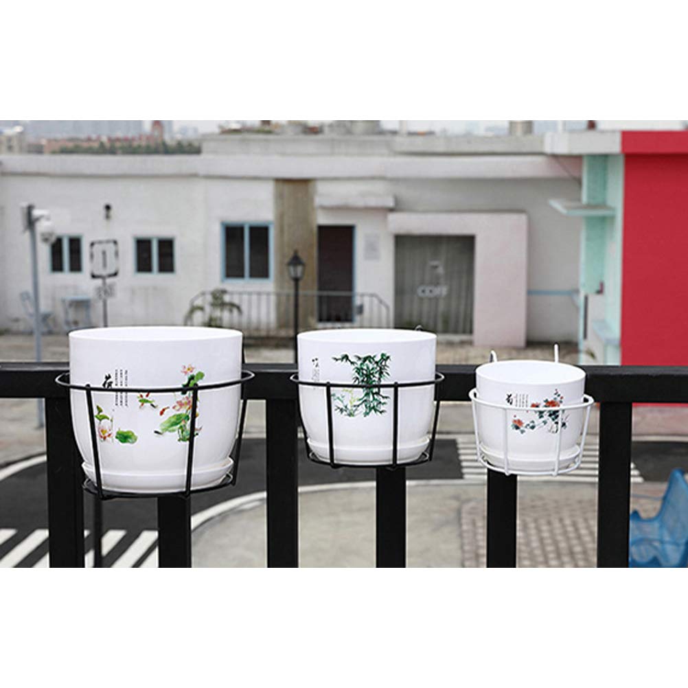 1 Pack Hanging Railing Planters Flower Pot Holders Plant Iron Racks Fence Metal Potted Stand Mounted Balcony Round Plant Baskets Shelf Container Box for Indoor and Outdoor Use-Black,Garden Steel Pots