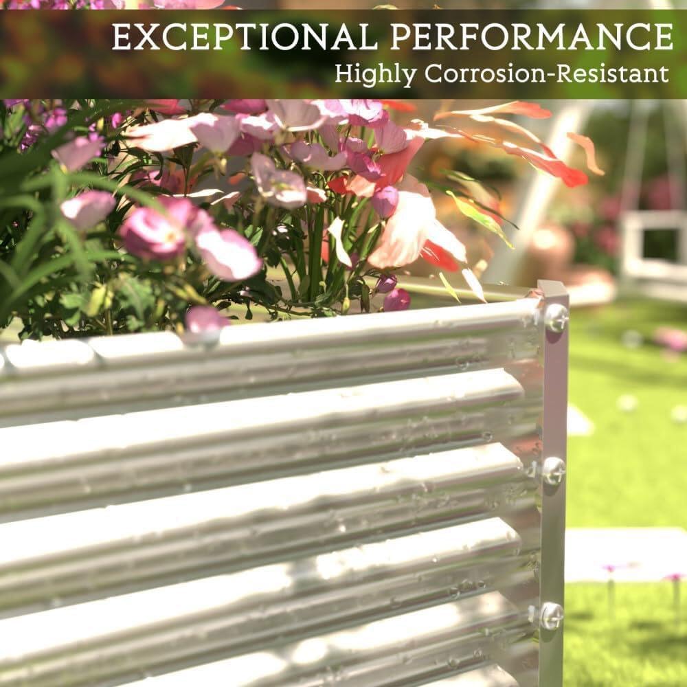 FRIZIONE 2pcs Tall 8ft Galvanized Raised Garden Bed Outdoor,Above Ground Garden Bed for Vegetable,Metal Raised Beds for Flower,Steel Raised Beds for Gardening - 8x3ft