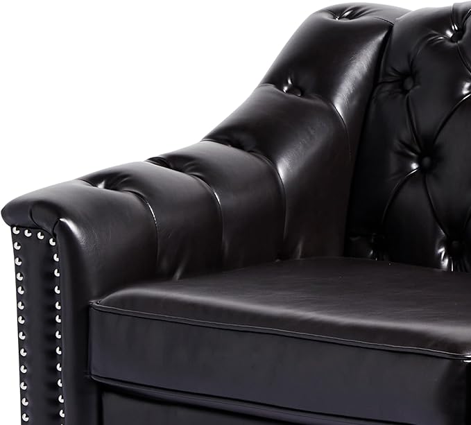 LEVNARY Chesterfield Loveseat Leather, Upholstered Sofa