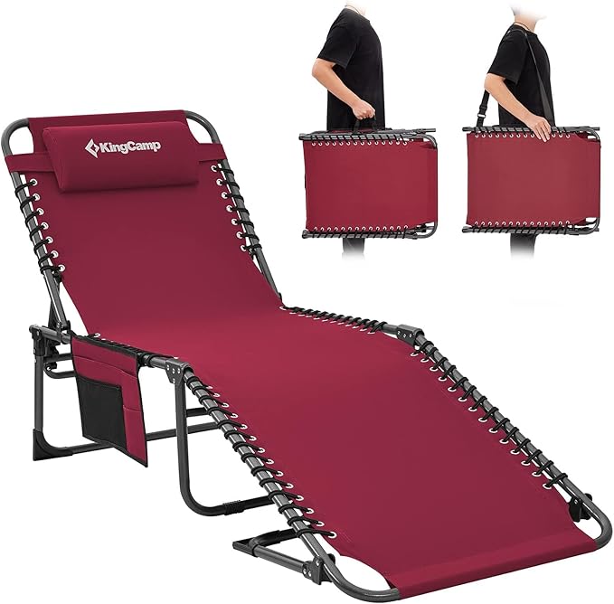 KingCamp Lounge Chair Outdoor, Folding Portable Tanning Chairs Comfy Adjustable