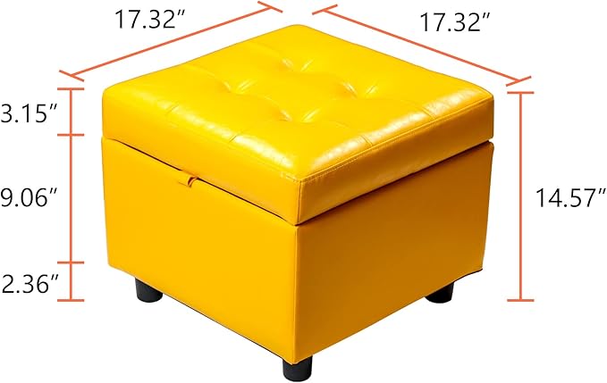 H&B Luxuries Tufted Leather Square Flip Top Storage Ottoman Cube Foot Rest