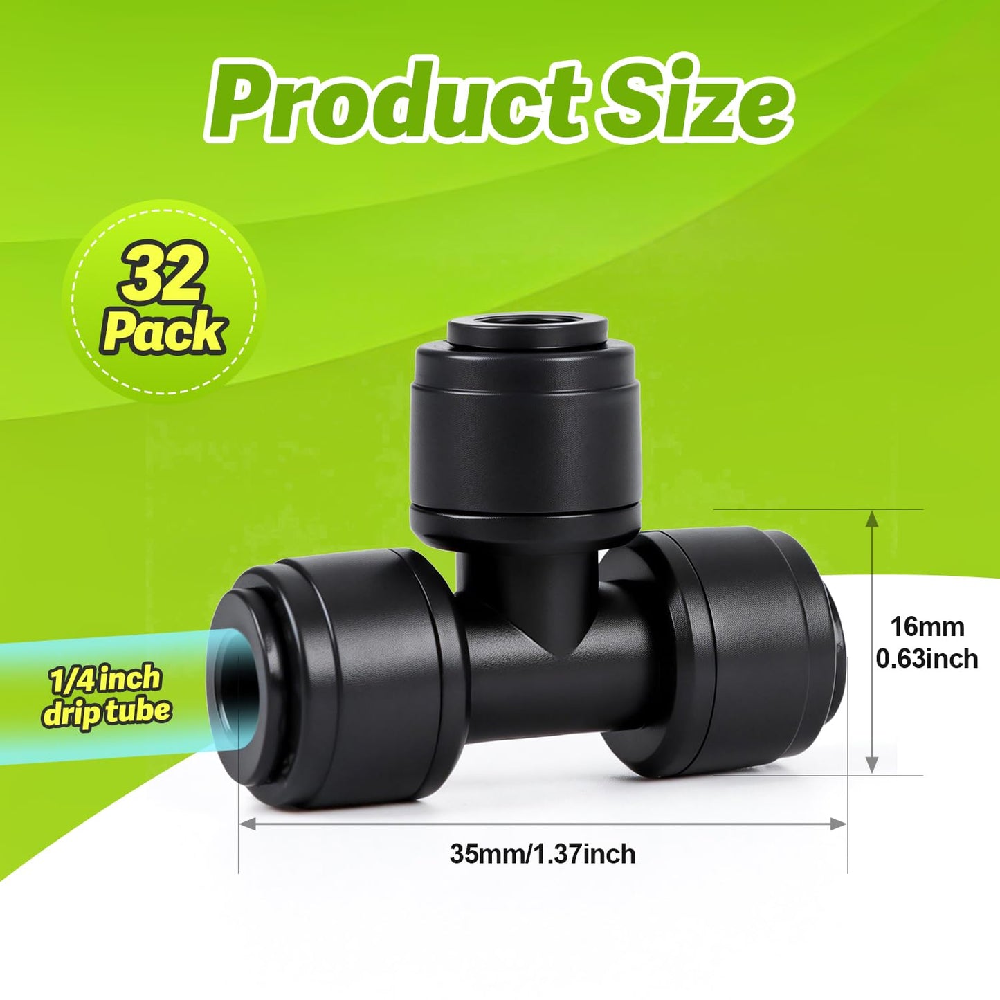 Copadri Quick Connect 1/4" Drip Irrigation Tee Fitting: 32 Pieces Push to Fit Drip Line T Parts for 1/4-Inch Tubing Leak Free Dripline Hose Connectors for Garden Lawn Sprinkler System