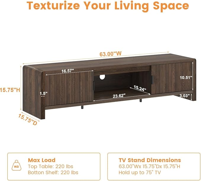 FATORRI TV Stand for 75/65/55 Inch TVs, Mid Century Modern Entertainment Center