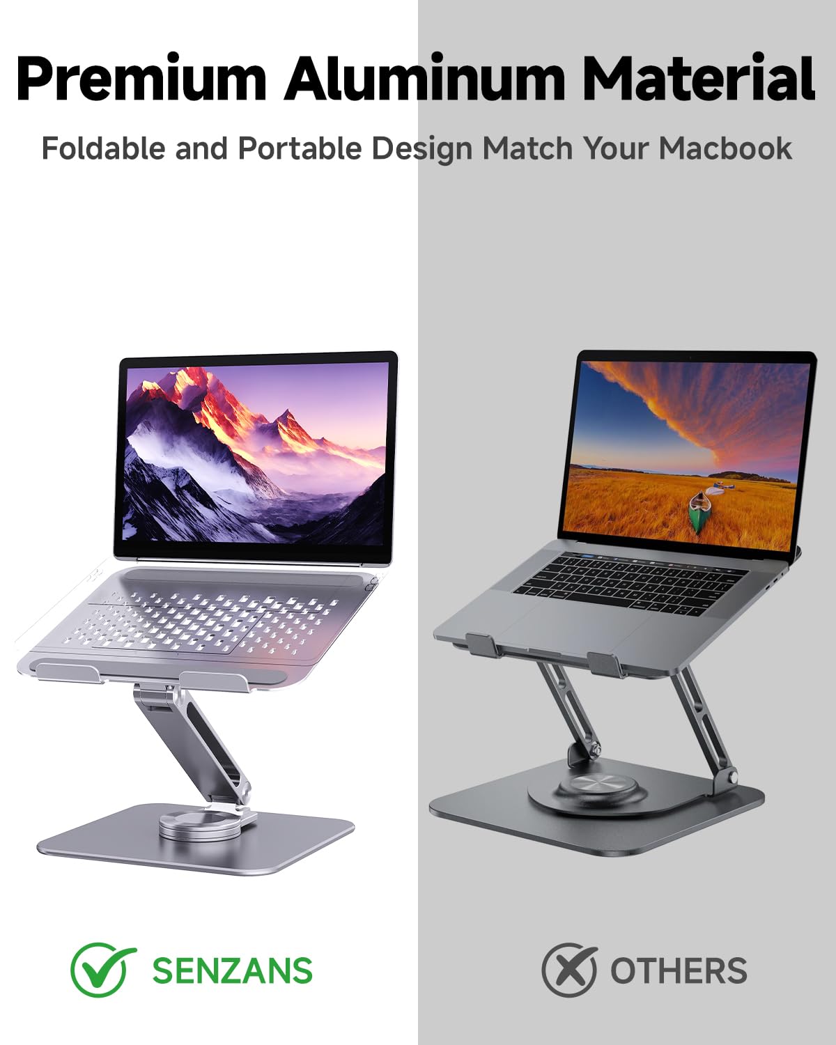 SENZANS Laptop Stand for Desk, Aluminum Alloy Ergonomic Laptop Riser 360 Rotation Base, Portable Adjustable Laptop Stand for Office Home Fits MacBook Air Pro, Dell, HP (10"-17.3'') - Silver