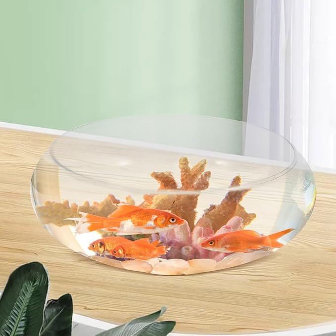 UPKOCH Large Clear Glass Fish Bowl Wide Mouth Round Planter Shallow Terrarium Vase for Centerpieces Aquatic Plant Goldfish Desktop Aquarium