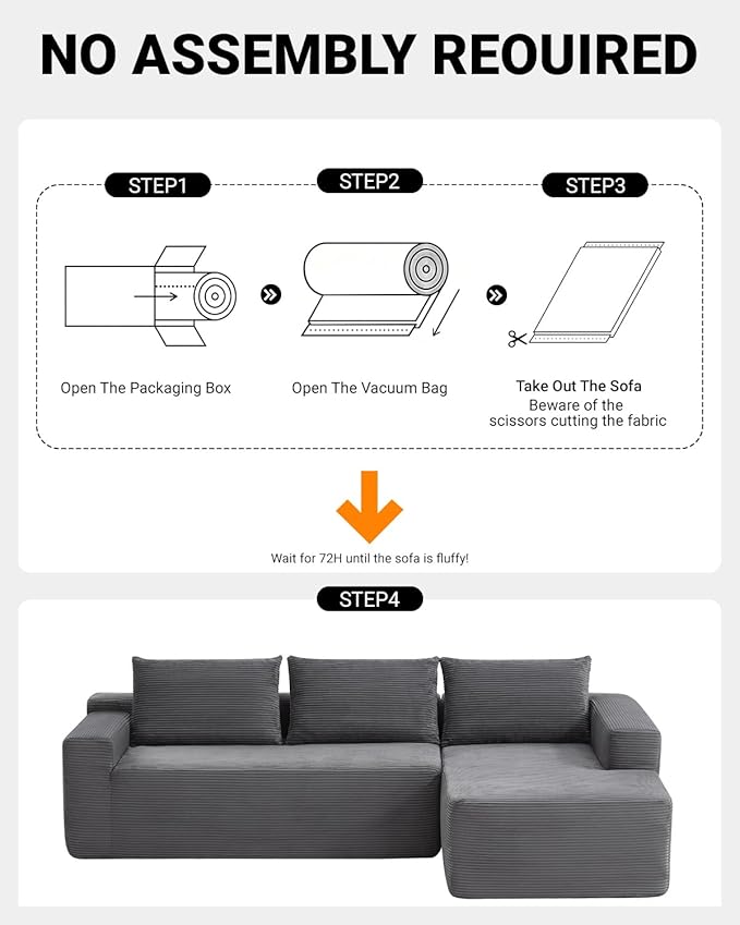 97" Cloud Sectional Couch, Modern Modular Sectional Sofa
