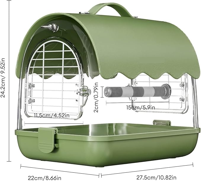 Indoor Bird Cage Bird Carrier Backpack with Perch, Transparent Travel Cage Bag with Shade Cover Visible Window for Parrots Budgie Decorative Aviary(Green)