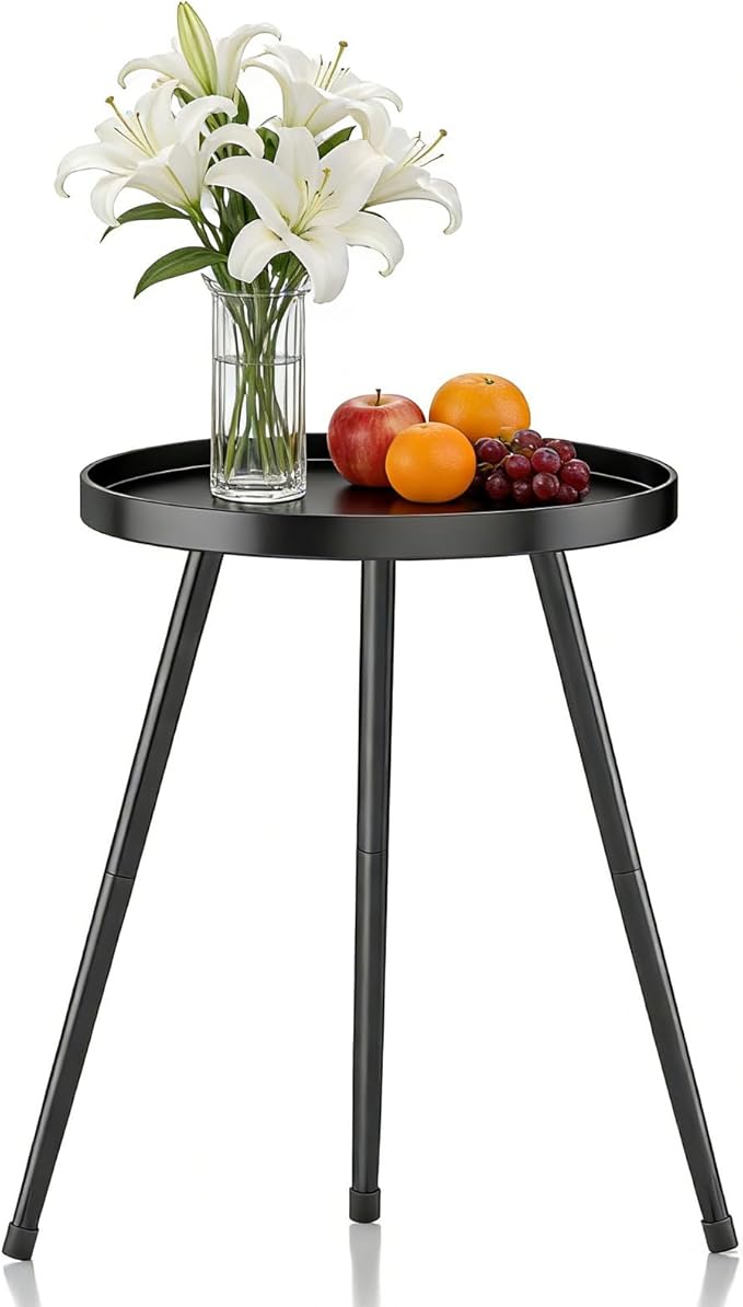 Small Round Side Table Metal End Table Outdoor Black Side Table Mid-Century
