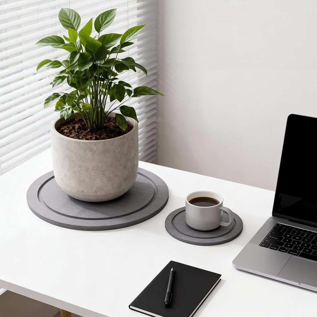 Johamoo Plant Saucer for Indoors, 8+10 Inch, Instantly Dry Diatomaceous Earth Plant Trays, Stone Plant Pot Saucers Drip & Drainage Tray, Gray