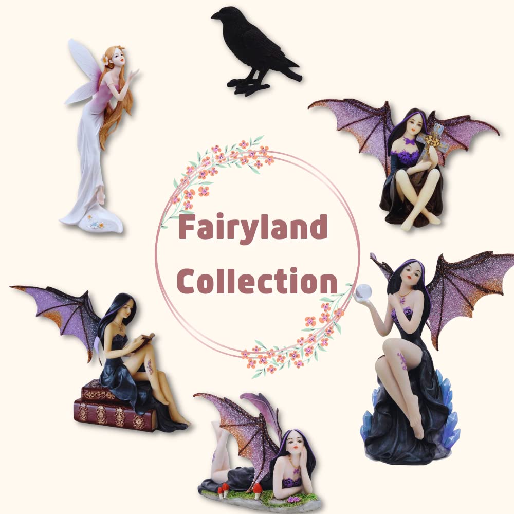 Comfy Hour 5.9" Resin Halloween Pumpkin Fairy Figurine, Gothic Dark Fantasy Sorceress Statue with Bat Wings, Mystical Antique Style Home Decor