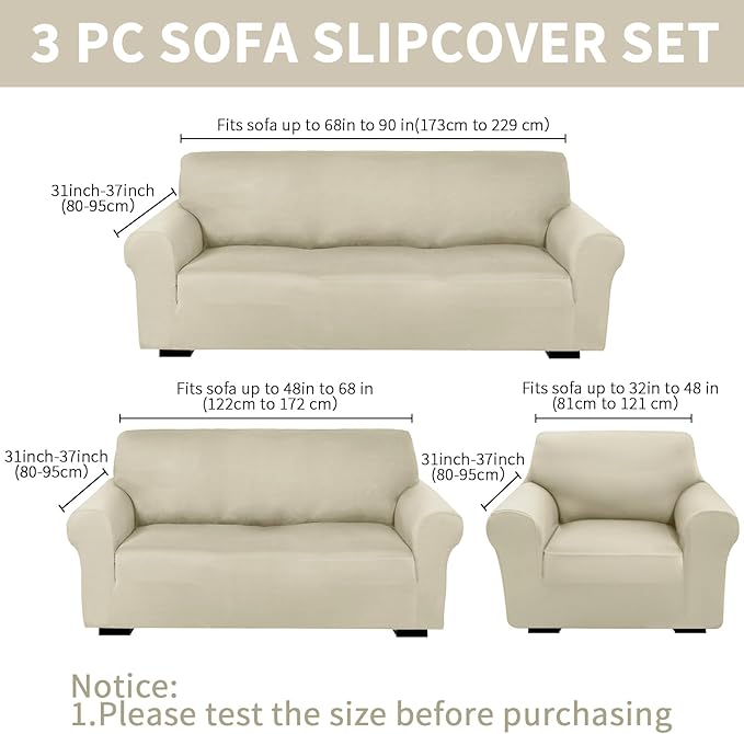 Peryiter 3 Pcs Couch and Loveseat Covers Set Sofa Cover