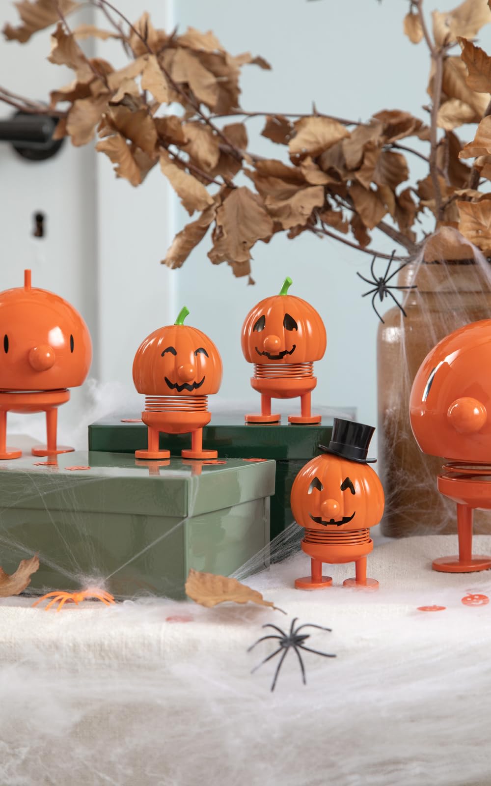 Hoptimist Pumpkin Bumble - Danish Design Home Decor Ornament - Plastic Figurine with a metal spring, Small - Creates Cheerful Movement - (Orange)