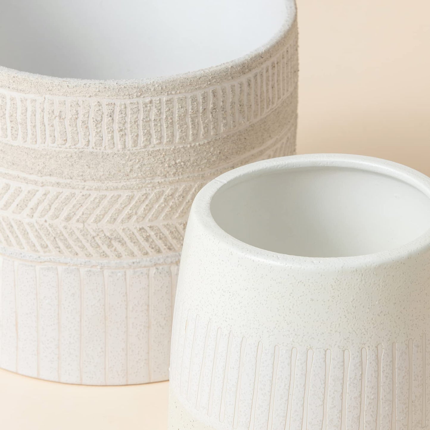 LA JOLIE MUSE Flower Pots Indoor Plant Pot Set of 2, Unique Small Ceramic Plants Planter, 6.4+ 5.1 Inch Planters, Beige