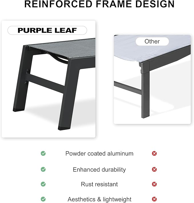 PURPLE LEAF Outdoor Chaise Lounge Set of 2 Aluminum Patio Lounge Chair