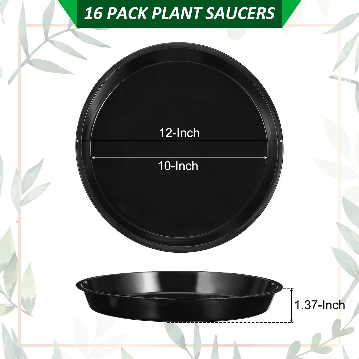 PATIKIL 16 Pack Plastic Plant Saucer, 12 Inch Plant Tray for Pots Round Plant Dish Plant Drip Trays Water Tray for Indoors Outdoors Garden, Black