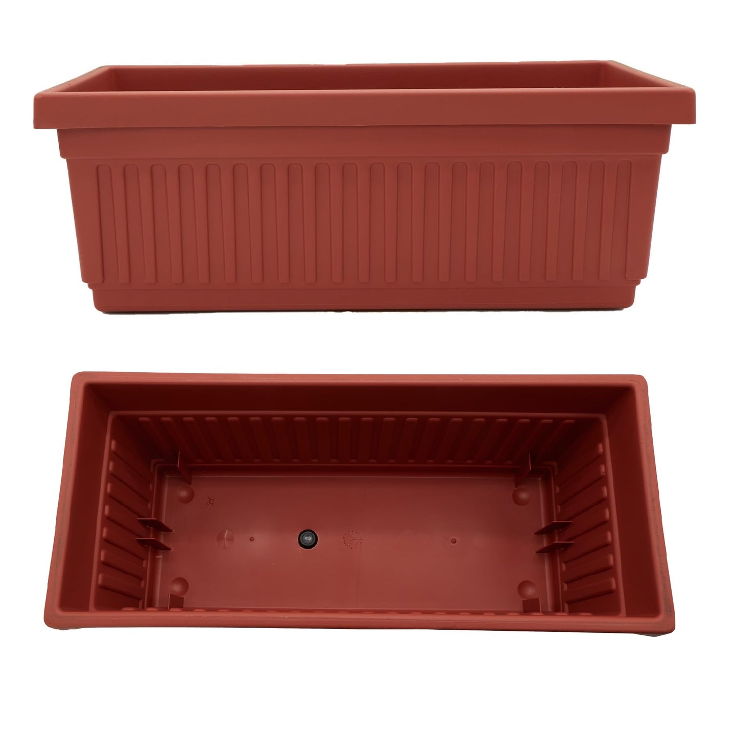 The HC Companies 18 Inch Venetian Rectangular Window Planter Box - Lightweight Plastic Indoor Outdoor Plant Pot with Drainage for Windowsill, Herbs, Flowers, Clay (Pack of 2)