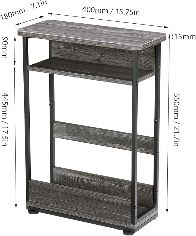 Narrow Side Table, 3-Tier Slim End Table