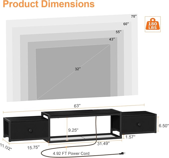 Snughome 63" Floating TV Stand