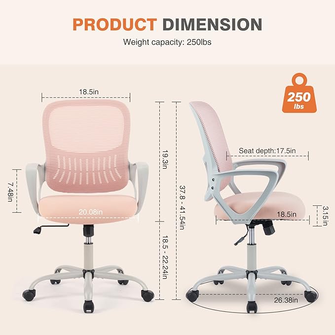 Sweetcrispy Ergonomic Mid-Back Mesh Home Office Desk Chair