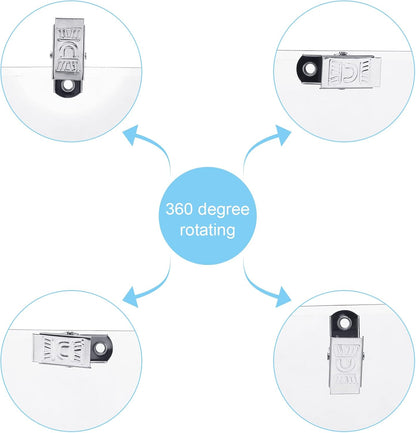 Eaasty 200 Pcs Clear Badge Holder with Metal Clip Name Tag 3 x 4 Inches Horizontal PVC ID Card Protector with Clip Waterproof Badge Holder for Work Card Drive License Name Tag Key Office