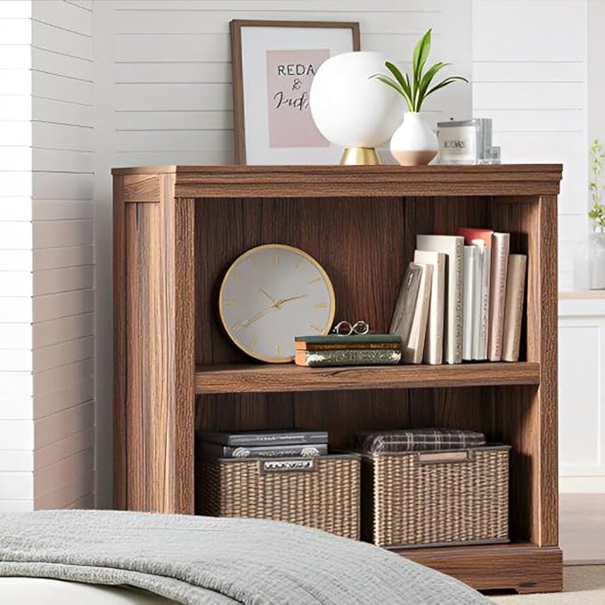 LINSY HOME 2-Tier Bookcase and Bookshelf, Small Wood Display Storage Shelves