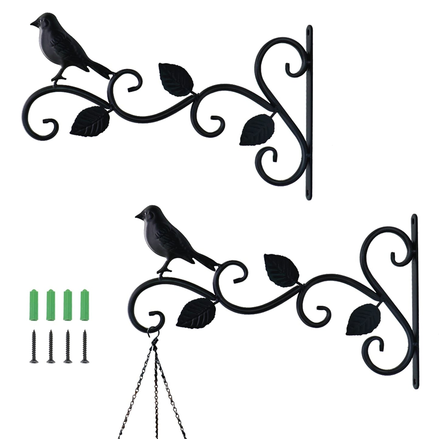 JIALAI HOME Hanging Plants Bracket 12" Bird Planter Outdoor Hooks Hangers for Flower Baskets Pot Bird Feeder Wind Chimes Lanterns Patio Garden Outdoor Indoor Metal Black, 2 Pack