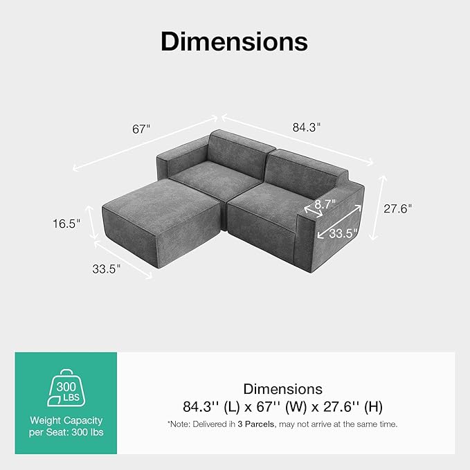 Novilla 84.3" Modular Sectional Sofa, No Assembly Cloud Sectional Couch