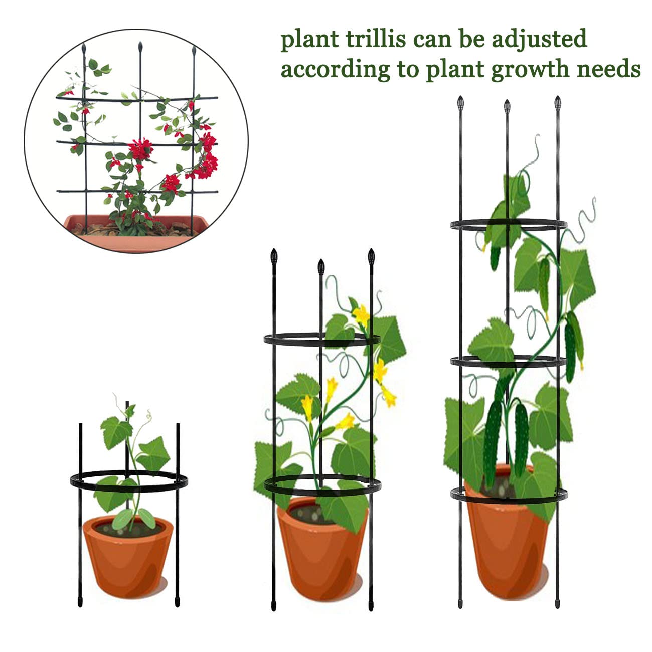 Garden Trellis,2 Pack Plant Trellis,2 in 1 Tomato Cages and Supports for Vines Crop,Plant Stake for Climbing Plants Indoor Outdoor,Plant Cage for Flower,Vegetable,Vines, Pot Trellis for Potted Plants
