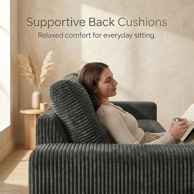 85" Corduroy 3 Seater Sofa in a Box, High-Density Foam Couch, No Assembly