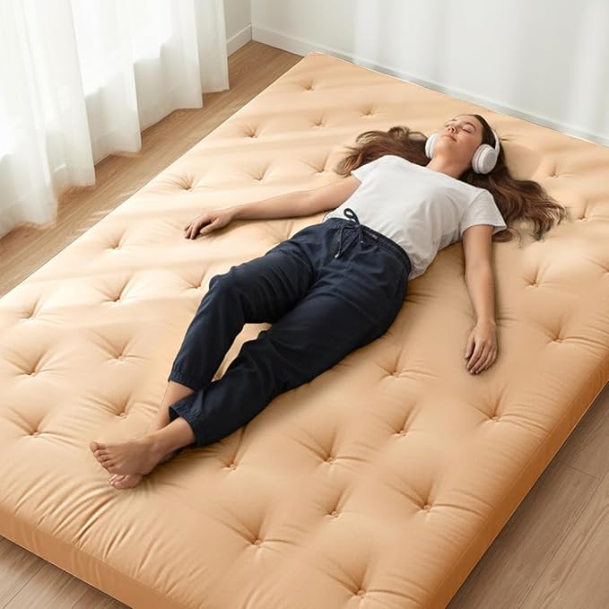 ZonLi Japanese Floor Futon Mattress Queen Size 80"x 60", 100% Cotton Cover 4''