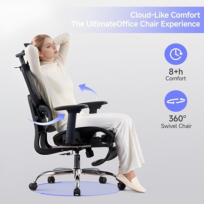 Office Chair with Footrest, Ergonomic Chair with 3D Headrest, Computer Chair