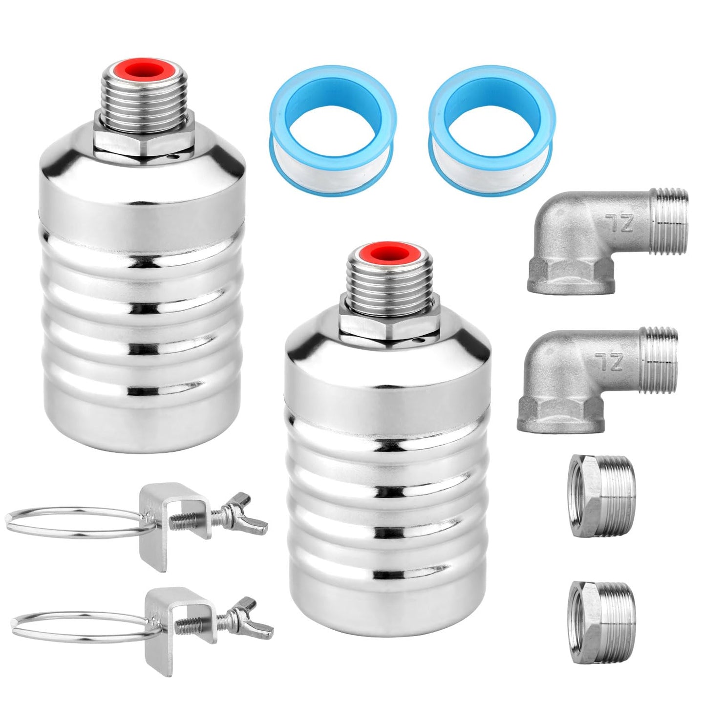 2pcs Water Float Valve, Stainless Steel Automatic Water Level Control Float Valve 1/2in and 3/4in Connection Types for Fish Tank Swimming Pool Livestock Trough