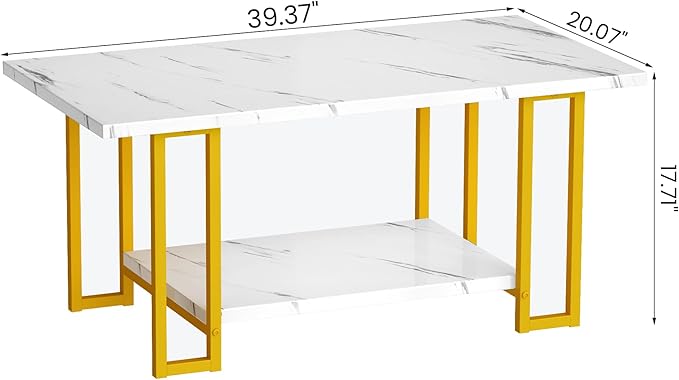 AWQM Marble Coffee Table, Faux Marble Top Rectangular Coffee Table