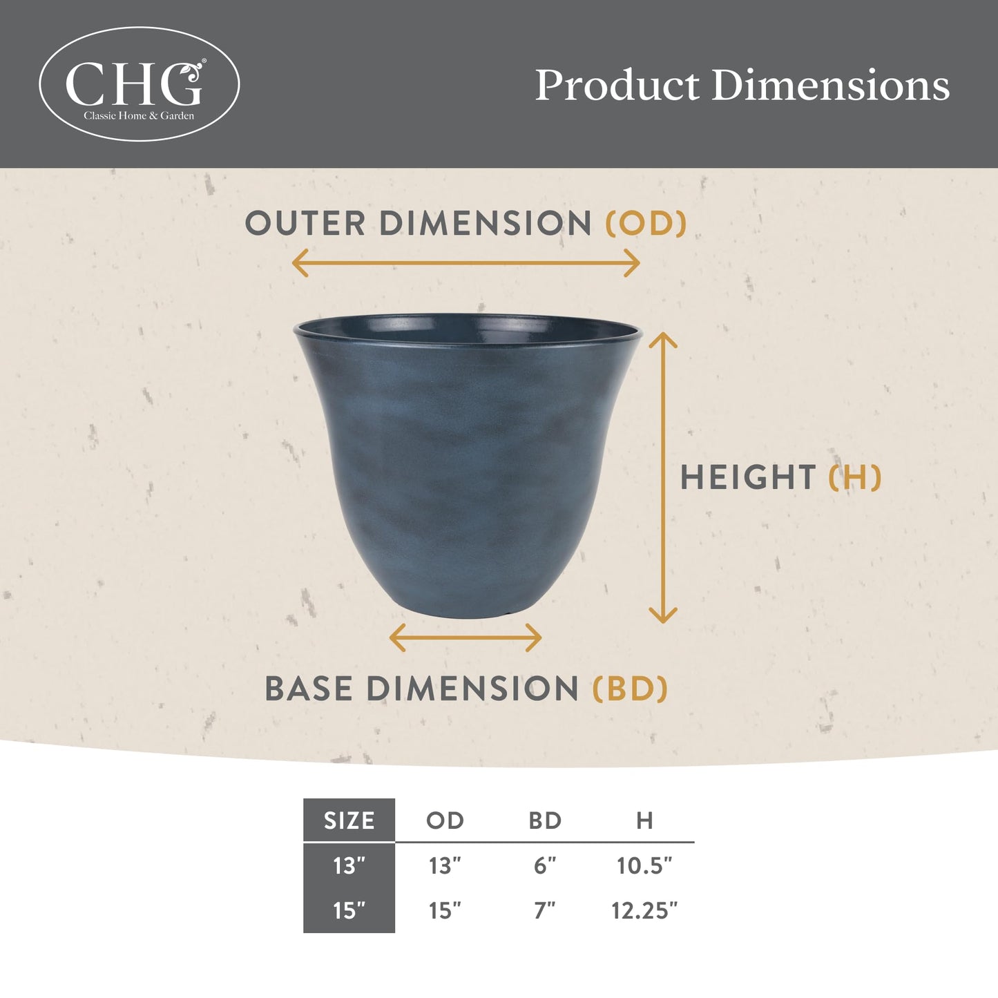 Classic Home and Garden Honeysuckle Resin Planters - Lightweight Indoor & Outdoor Plant Pots - UV-Resistant Plastic Flower Pots - Pot Planters for Flowers & Herbs (15" Tequila Sunrise)