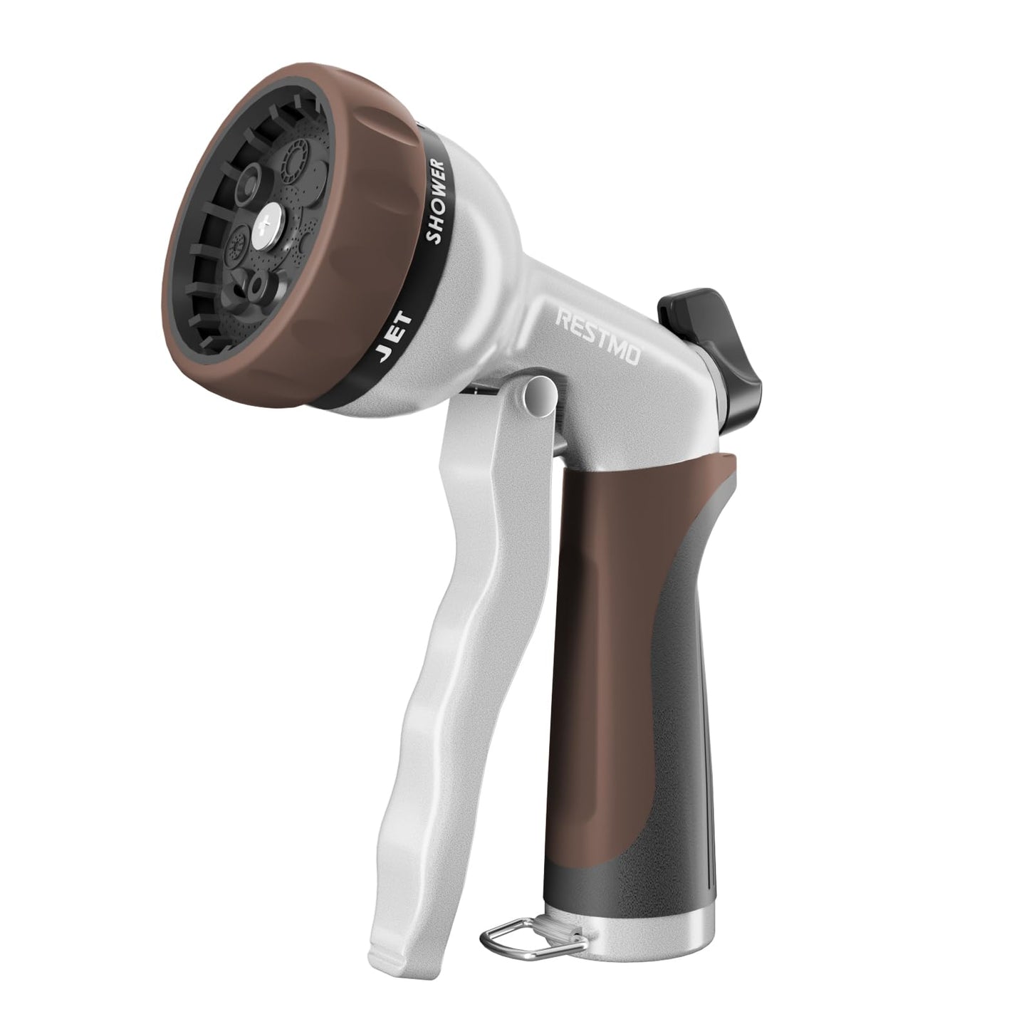 RESTMO Garden Hose Nozzle, Heavy Duty Metal Water Hose Nozzle with 7 Adjustable Spray Patterns, High Pressure Hand Sprayer with Flow Control, Best for Watering Plant & Lawn, Washing Car & Pet, Brown