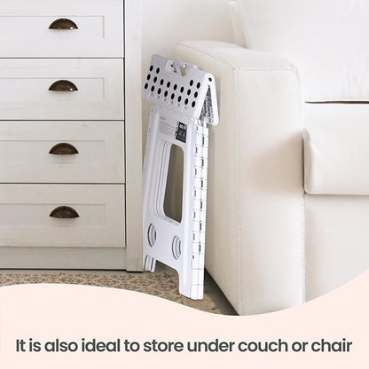 Delxo Folding Step Stool 17.5 Inch White Step Stools for Kids Foldable,Portable Collapsible Step Stool with Handle, Folding Stool for Kitchen Bathroom,Bedroom,Garden