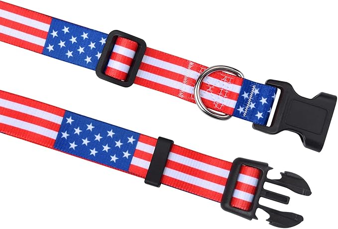 Mihqy American Flag Dog Collar - Patriotic, US Flag Pattern, Star & Stripes, Fourth of July Dog Collar, Adjustable for Small Medium Large Dogs(Classic US,M)