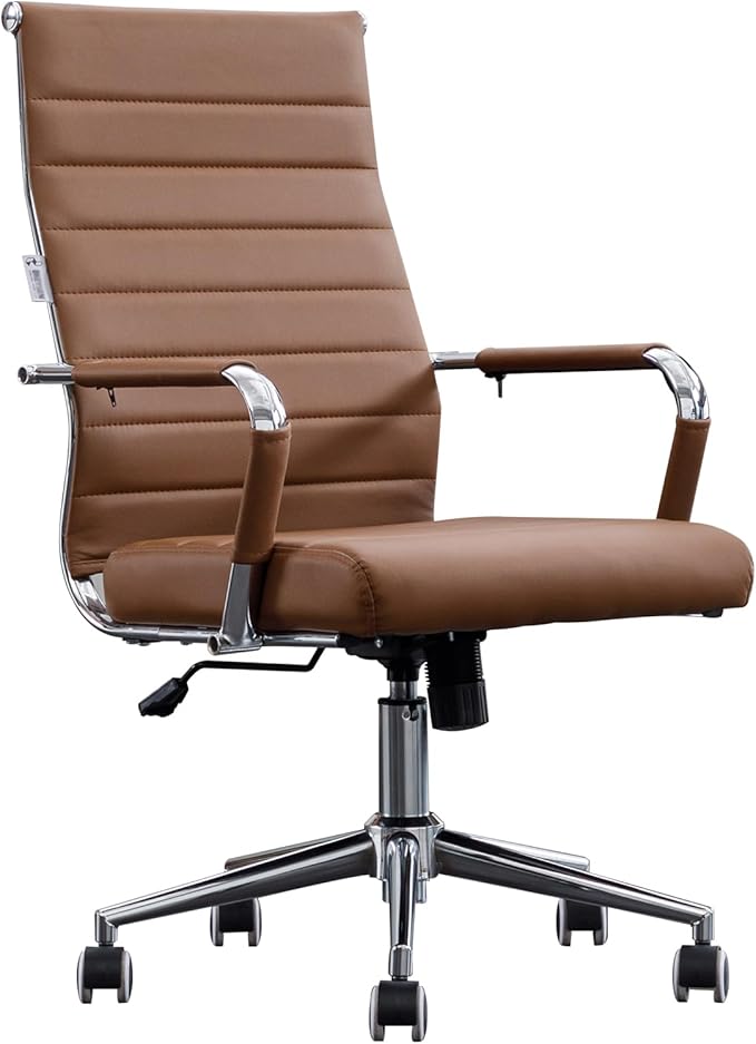 Home Office Chair Ribbed, Modern Leather Conference Waiting Room Chairs