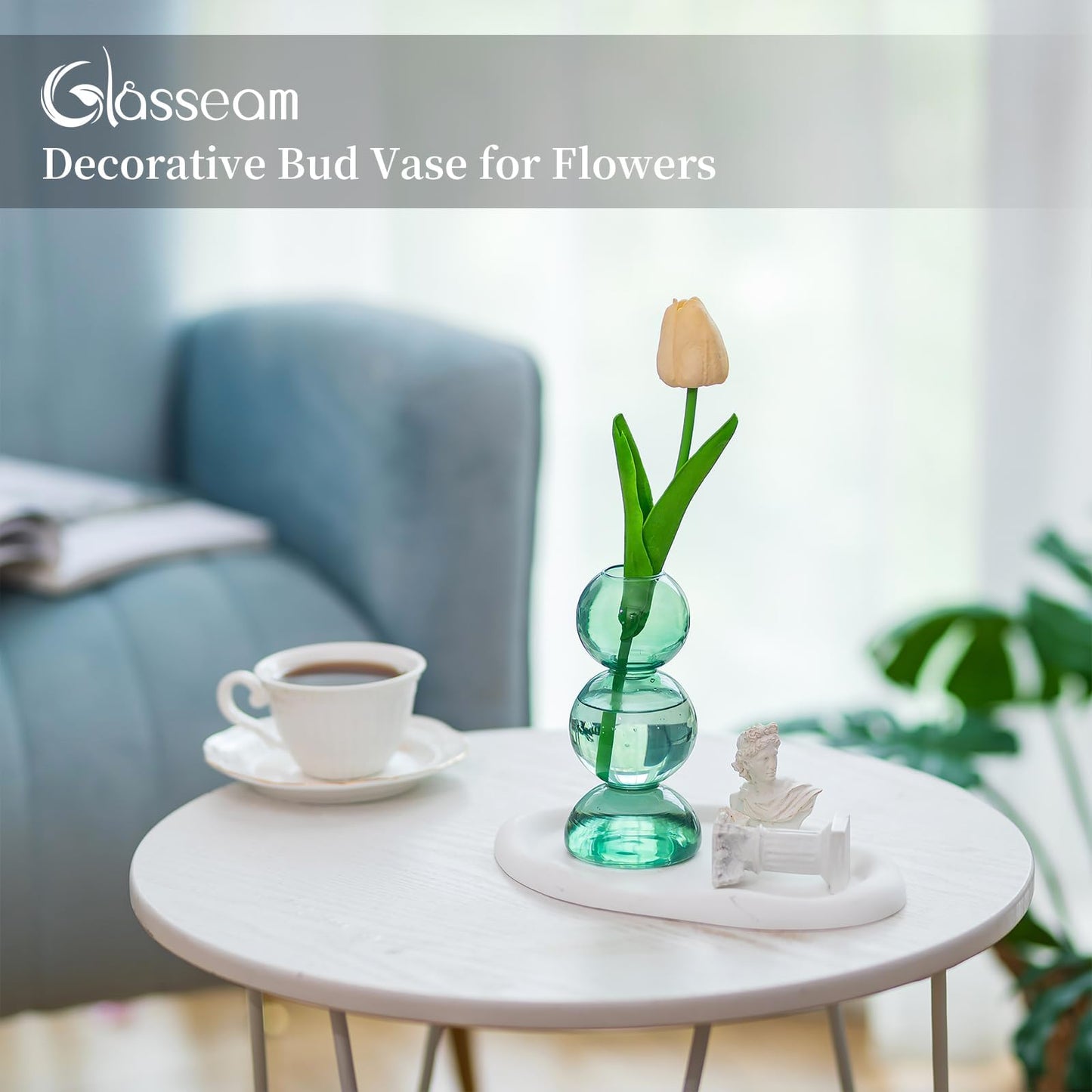 Glassseam Glass Vases for Flowers, Green Bud Vases for Decor, Cute Small Vase, Modern Aesthetic Vase, Unique Round Flower Vase, Decorative Bubble Vases for Centerpieces Wedding Table Decorations
