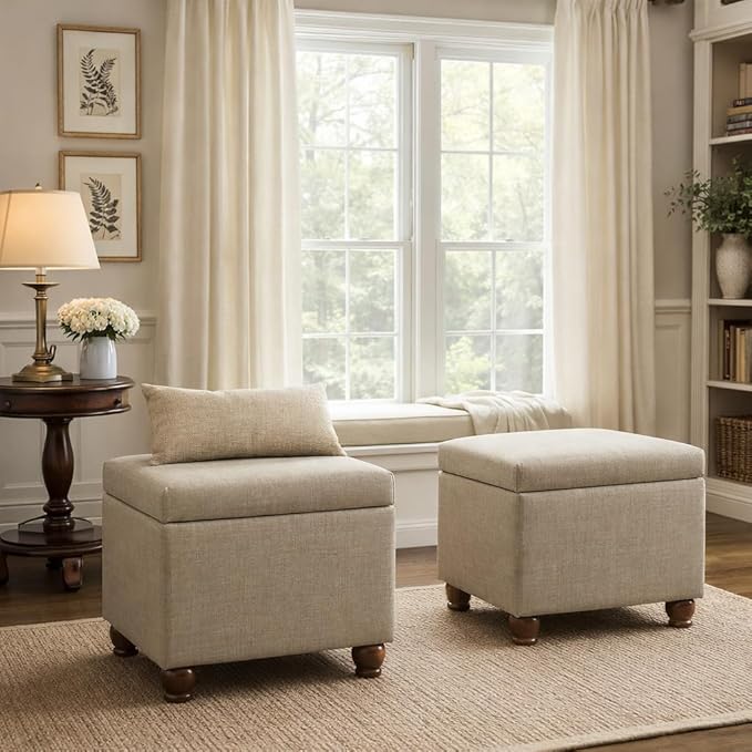 Homepop Home Decor | Upholstered MediumRectangular Storage Ottoman | Hinged Lid