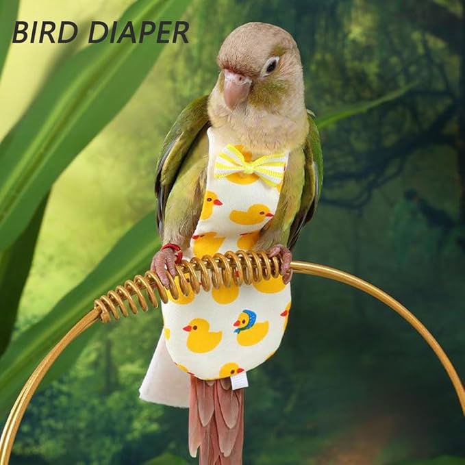 4pcs Bird Diaper Cute Printed Parrots Flight Suit with Bowknot Parrot Nappy Reusable Pigeon Pants Cockatiel Clothes for Parakeet Mini Macaw Budgie Canary - M