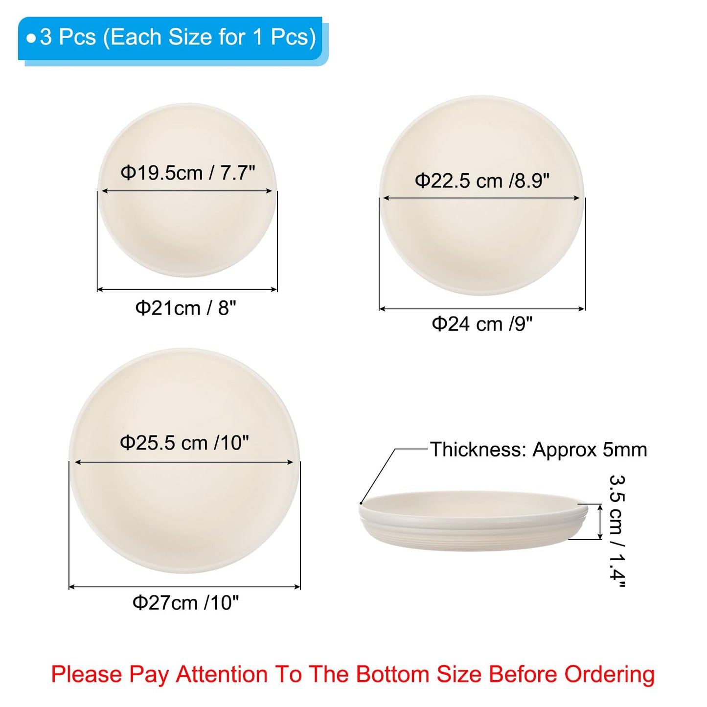 PATIKIL Plant Saucer Tray, 3 Pack 8/9/11 Inch Plastic Round Plant Saucer Flower Planter Drip Tray for Indoors Outdoors Patio Balcony, Beige